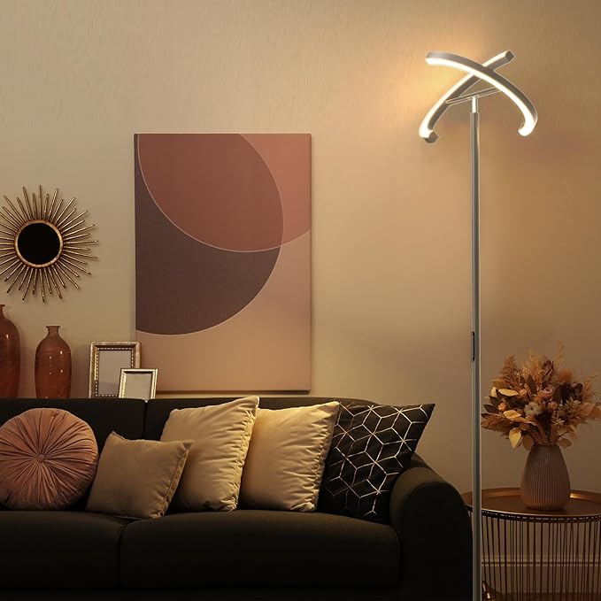 FIMEI Split Floor Lamp, Bright Modern LED Standing Lamp, Stepless Dimming and 4 Color Temperature, Eye-Protection Reading Standing Light for Living Room Bedroom Office, Touch&Remote Control, Gray - LeafyLoom
