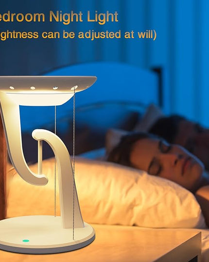 Night Light Wireless Charger Lamp,Ambient Light,LED Desk Lamp with Wireless Charger,Balance Magnetic Suspension Desk Light Creative Fun Bedside Lamp,Anti-Gravity Bedroom Table Lamp 3-Level Brightness - LeafyLoom