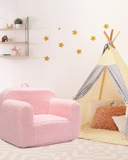 ALIMORDEN Kids Ultra-Soft Snuggle Foam Filled Chair, Toddler Cuddly Sherpa Reading Couch for Boys and Girls, Pink - LeafyLoom