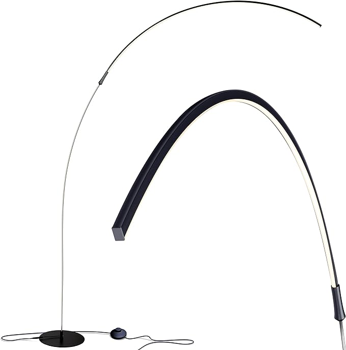 Brightech Sparq Arc Floor Lamp, Ultra Bright Lamp for Living Rooms & Offices – 3-Way Dimmable Smart, Tall Contemporary Standing Lamp for Reading in Bedrooms - Black - LeafyLoom
