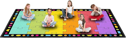 Booooom Jackson Large Classroom Rug Colorful Puzzle Classroom Carpet 7'5"x13'Area Rug with Non-Slip Backing School Classroom Seating Carpet Elementary(PzLaB-4023) - LeafyLoom