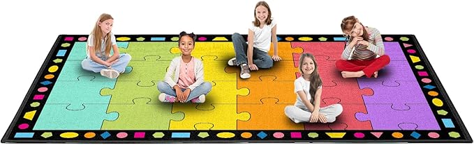 Booooom Jackson Large Classroom Rug Colorful Puzzle Classroom Carpet 7'5"x13'Area Rug with Non-Slip Backing School Classroom Seating Carpet Elementary(PzLaB-4023) - LeafyLoom