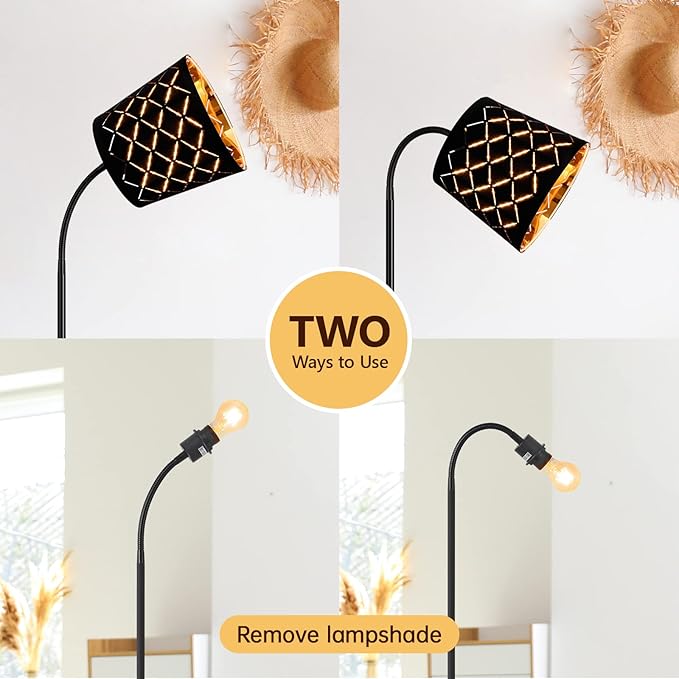 LED Floor Lamp, Standing Lamp for Living Room with Linen Lamp Shade,Adjustable Gooseneck Modern Reading Light,Floor Lamps for Bedroom,Office,Farmhouse,6W LED Bulb Included - LeafyLoom