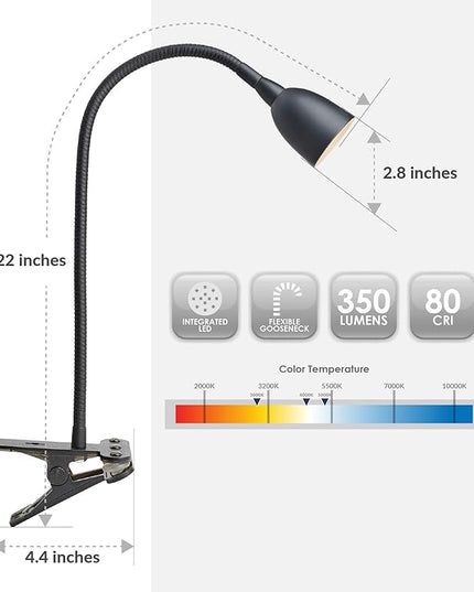 Newhouse Lighting NHCLP-OL-BK Olivia LED Clamp Light Desk Lamp with Flexible Gooseneck, 3 Brightness Levels & 3 Color Modes, Black - LeafyLoom