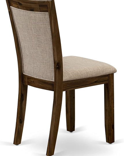 East West Furniture Dublin 5 Piece Kitchen Set for 4 Includes a Round Room Table with Dropleaf and 4 Light Tan Linen Fabric Parsons Dining Chairs, 42x42 Inch, Natural Walnut - LeafyLoom