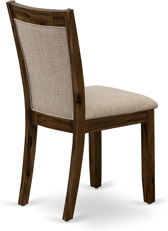 East West Furniture Dublin 5 Piece Kitchen Set for 4 Includes a Round Room Table with Dropleaf and 4 Light Tan Linen Fabric Parsons Dining Chairs, 42x42 Inch, Natural Walnut - LeafyLoom