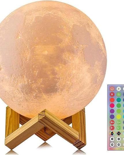CPLA Moon Lamp 2024 Upgrade 6inch 128 Colors, Kids Room Decor Home Decor- 3D Printing Moon Night Light for Kids Adults- Gifts for Girls Boys Men Women Birthday- Wooden Stand & Remote/Touch Control - LeafyLoom