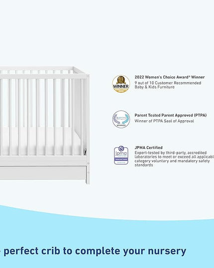 Graco Teddi 5-in-1 Convertible Crib with Drawer (White) – GREENGUARD Gold Certified, Crib with Drawer Combo, Full-Size Nursery Storage Drawer, Converts to Toddler Bed, Daybed and Full-Size Bed - LeafyLoom