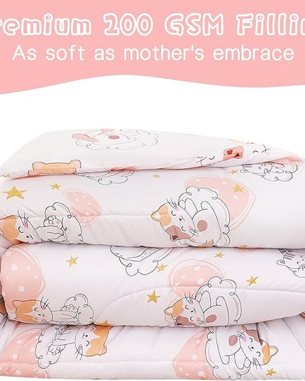 Cat Kids Comforter Set for Girls Twin, Cute Quilted Pink Heart Printed Bedding Set with Pillow Sham, Lightweight Soft Breathable Machine Washable Bed Set 2 Piece - LeafyLoom