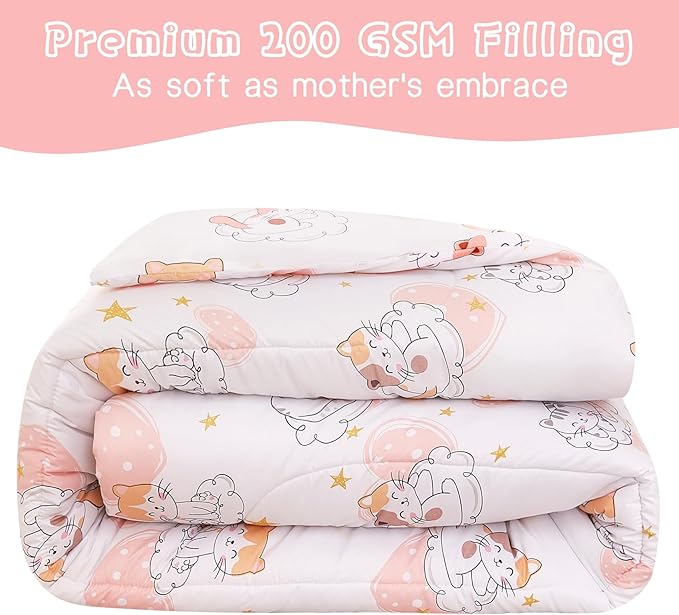 Cat Kids Comforter Set for Girls Twin, Cute Quilted Pink Heart Printed Bedding Set with Pillow Sham, Lightweight Soft Breathable Machine Washable Bed Set 2 Piece - LeafyLoom