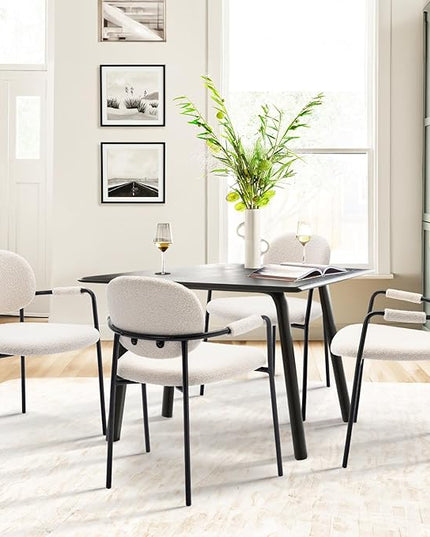 COLAMY Dining Chairs Set of 4, Boucle Dining Chairs with Arms, Comfy Small Sherpa Dining Armchairs with Back for Kitchen, Dining Room, Restaurant, Cream - LeafyLoom