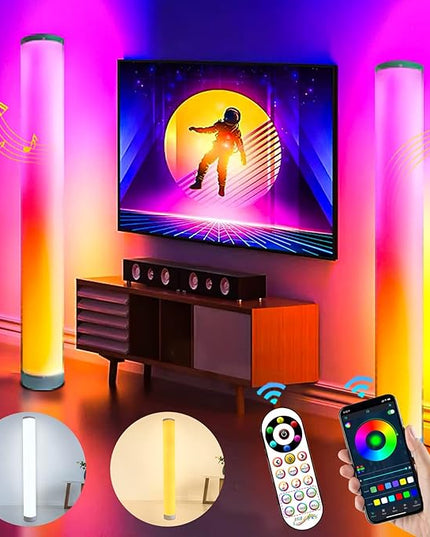 RGB Floor Lamp 2 Pack, Color Changing Corner Lamps Music Sync with Remote & Smart App Control, Modern LED Floor Lamps 1600 Million Dimmable, 200+ Scene Modes Standing Lamp for Bedroom/Living Room - LeafyLoom