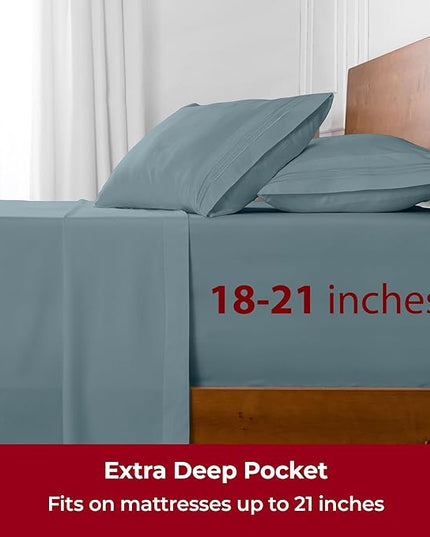 Mellanni Extra Deep Full Sheets - 4 PC Iconic Collection Bedding Sheets & Pillowcases - Hotel Luxury, Ultra Soft, Cooling Bed Sheets - Extra Deep Pocket up to 21 inch (Full, Spa Blue) - LeafyLoom