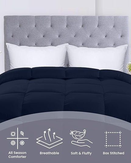 Utopia Bedding All Season 250 GSM Comforter - Plush Siliconized Fiberfill Comforters Queen Size - Box Stitched (Full/Queen, Navy) - LeafyLoom