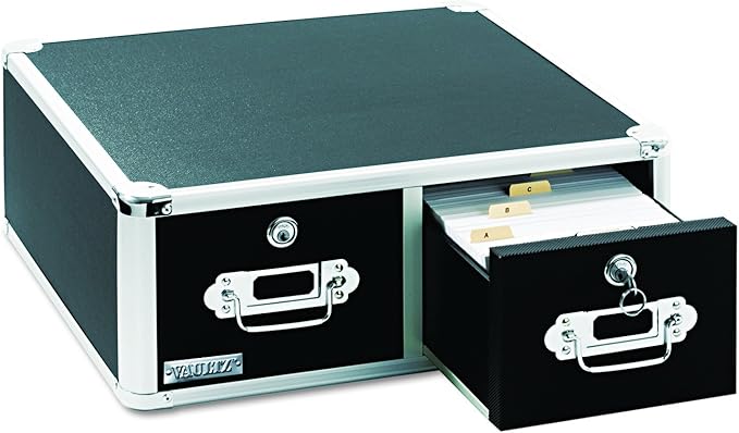 Vaultz Locking 3 x 5 Index Card Cabinet, Double Drawer, Black (VZ01393) - LeafyLoom