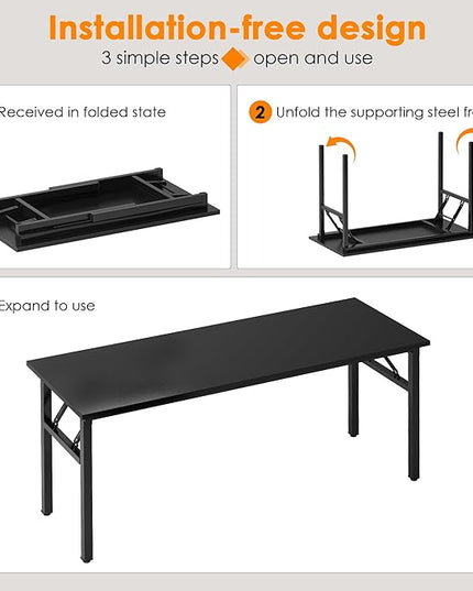 Need Computer Desk Office Desk 62 inches Folding Table with BIFMA Certification Computer Table Dining Table No Install Needed, Black - LeafyLoom