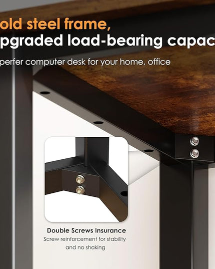 Need 63 Inch Large Computer Desk - Modern Simple Style Home Office Gaming Desk, Basic Writing Table for Study Student, Black Metal Frame, Rustic Brown - LeafyLoom