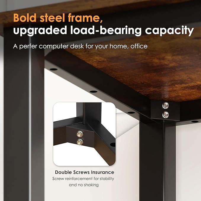 Need 63 Inch Large Computer Desk - Modern Simple Style Home Office Gaming Desk, Basic Writing Table for Study Student, Black Metal Frame, Rustic Brown - LeafyLoom