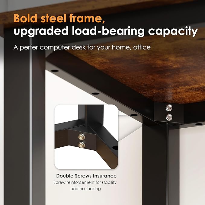 Need Small Desk, 31.5 inch Sturdy Writing Desk for Small Spaces, Small Computer Desk Teens Desk Study Table Laptop Desk Home Ofice Desk, Black Metal Frame, Rustic Brown - LeafyLoom