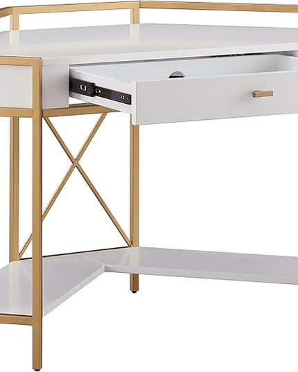 Leick Home 9230-WTGL Claudette Mixed Metal and Wood Desk, 48" W, White/gold - LeafyLoom