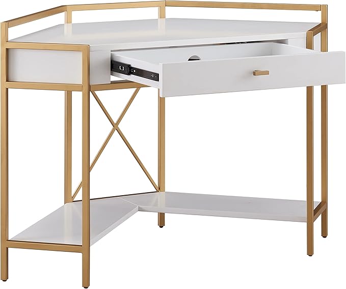 Leick Home 9230-WTGL Claudette Mixed Metal and Wood Desk, 48" W, White/gold - LeafyLoom