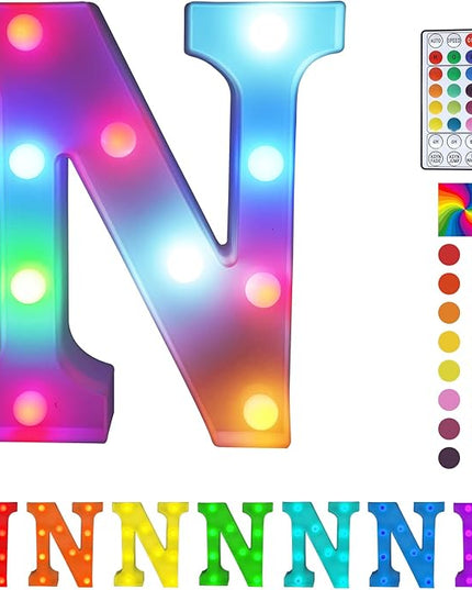 Letter LED Lights, 16 Colors Changing LED Marquee Letter Lights, Dimmable Night Lights for Wedding, Birthday, Holiday, Party, Bar, Christmas Decoration,Dorm Room Decor- Multicolor N - LeafyLoom