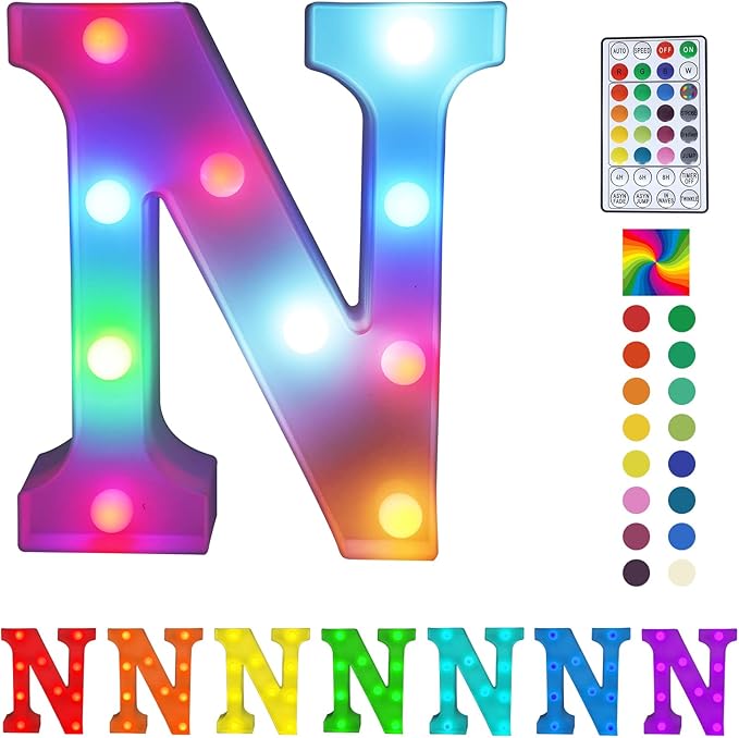 Letter LED Lights, 16 Colors Changing LED Marquee Letter Lights, Dimmable Night Lights for Wedding, Birthday, Holiday, Party, Bar, Christmas Decoration,Dorm Room Decor- Multicolor N - LeafyLoom