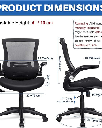 Ergonomic Mesh Office Chair Mid Back Swivel Desk Chair Black Computer Chair with Flip-Up Armrests Lumbar Support Adjustable Height Task Chairs - LeafyLoom