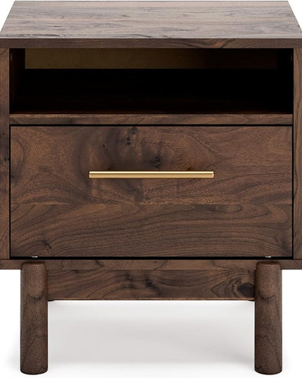 Signature Design by Ashley Calverson Modern 1 Drawer Nightstand with Open Cubby, Dark Brown - LeafyLoom