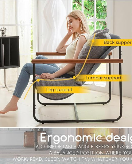 HIGOGOGO Modern Accent Chair, Living Room Chair with Wood Armrests, Shredded Foam Cushion, and Sturdy Metal Frame Reading Chair, Dark Grey - LeafyLoom