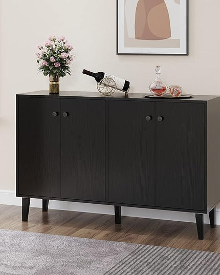 Panana Sideboard Buffet Cabinet Kitchen Storage Cabinet Living Room 4 Doors Console Table (Black) - LeafyLoom
