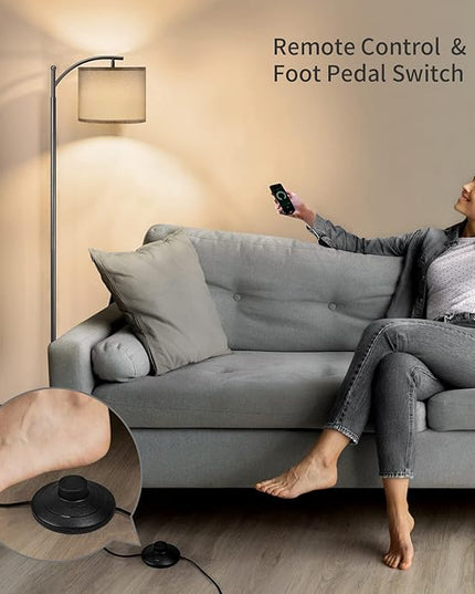 SUNMORY Dimmable Floor Lamp with Remote Control, Lamp for Living Room Stepless Color Temperature and Brightness, Standing Lamp for Bedroom and Office with 1H Timer, Gray Floor Lamp with Gray Shade - LeafyLoom