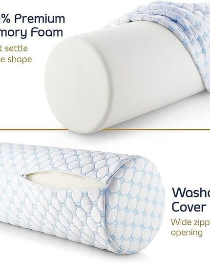 Nestl Neck Roll Pillow for Sleeping – FIRM Neck Pillow for Pain Relief - Premium Memory Foam Neck Roll Pillow – Bolster Pillow for Sleeping with Breathable Cooling Cover – FIRM Cylinder Neck Pillow - LeafyLoom
