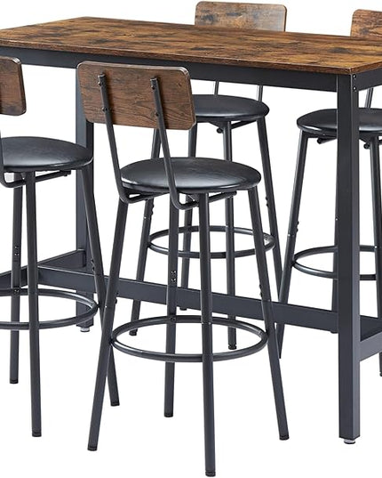 NicBex Dining Room Table Set for 4 Corner Dining Table Set Bar Table Set with 4 Bar Stools PU Soft Seat with Backrest Set for Kitchen, Dining Room, Dinette, Thicken Steel Frame, Rustic Brown - LeafyLoom