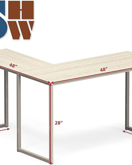 SHW 48-Inch Mission L-Shaped Home Computer Desk, Maple - LeafyLoom