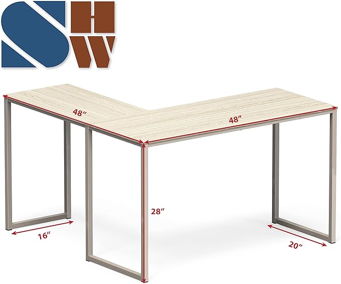 SHW 48-Inch Mission L-Shaped Home Computer Desk, Maple - LeafyLoom