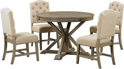 RITSU 5-Piece Retro Style Dinette Sets with Round Extendable Kitchen Dining Table, 4 Upholstered Chairs, for Diningroom Living Room, Easy to Assemble, Natural Wood Wash 2 - LeafyLoom
