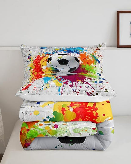 Feelyou Football Bedding Set Rugby Sports Comforter Set Soccer Ball Game Comforter for Boys Girls Teens Decor Gift for Football Lover Duvet Set Twin Size with 1 Pillow Case Boys - LeafyLoom