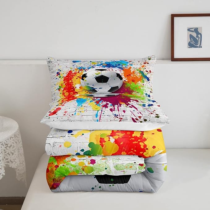 Football Bedding Set Rugby Sports Comforter Set Soccer Ball Game Comforter for Boys Girls Children Teens Bedroom Decor Gift for Football Lover Duvet Set Full Size with 2 Pillow Case - LeafyLoom