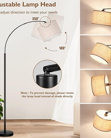 Arc Floor Lamps for Living Room, Modern Standing Lamp with Adjustable Hanging Drum Shade, 79'' Black Tall Pole Lamp with Weighted Base & Edison E26 Socket, Corner Light for Reading Bedroom Office - LeafyLoom