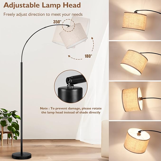 Arc Floor Lamps for Living Room, Modern Standing Lamp with Adjustable Hanging Drum Shade, 79'' Black Tall Pole Lamp with Weighted Base & Edison E26 Socket, Corner Light for Reading Bedroom Office - LeafyLoom