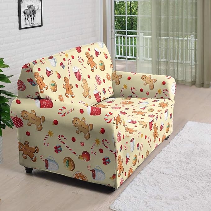 FKELYI Cute Christmas Sofa Couch Cover with Elastic Bottom Stretch Furniture Protector for Indoor Easy Going Stretch Sofa Slipcovers M FKELYI