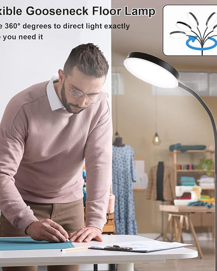 Floor Lamp, LED Floor Lamps for Living Room, Stepless Adjust Color Temperatures & Brightness Standing Lamp with Touch Control Tall Lamps Adjustable Gooseneck Reading Floor Lamp (Black) - LeafyLoom