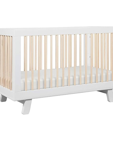 Babyletto Hudson 3-in-1 Convertible Crib with Toddler Bed Conversion Kit in White and Washed Natural, Greenguard Gold Certified - LeafyLoom