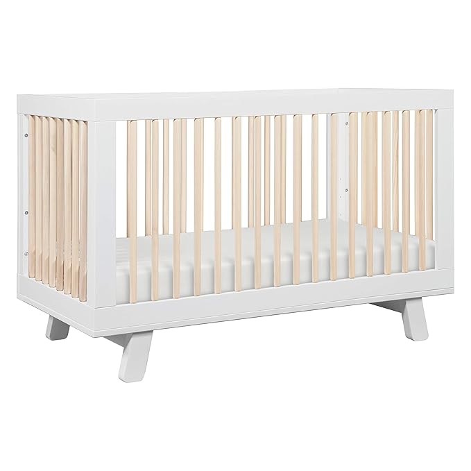 Babyletto Hudson 3-in-1 Convertible Crib with Toddler Bed Conversion Kit in White and Washed Natural, Greenguard Gold Certified - LeafyLoom