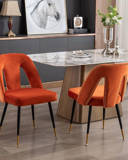 NicBex Dining Chairs Set of 2 Velvet Upholstered Kitchen Dining Chairs with Nailhead Trim for Dining Room-Orange - LeafyLoom