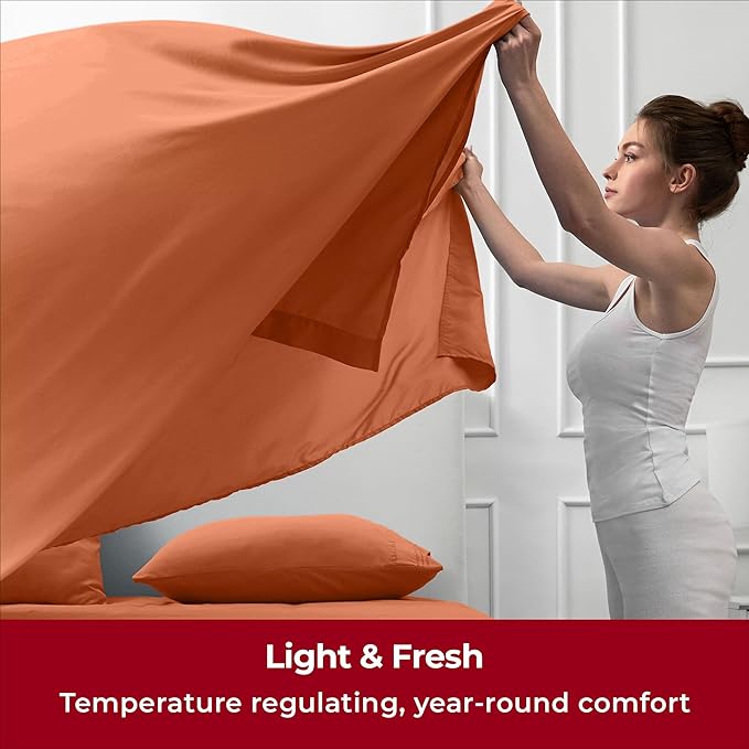 Mellanni Queen Sheets Set - 4 PC Iconic Collection Bedding Sheets & Pillowcases - Hotel Luxury, Extra Soft, Cooling Bed Sheets - Deep Pocket up to 16 inch (Queen, Terracotta) - LeafyLoom