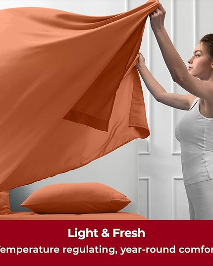 Mellanni Twin XL Sheets Set - 3 PC Iconic Collection Bedding Sheets & Pillowcases - Hotel Luxury, Extra Soft, Cooling Bed Sheets - Deep Pocket up to 16 inch (Twin Extra Long, Terracotta) - LeafyLoom
