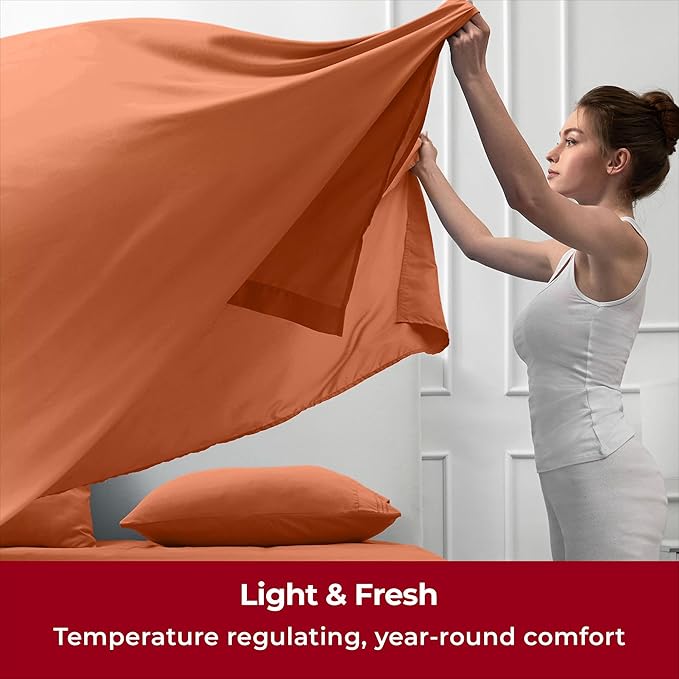 Mellanni Twin XL Sheets Set - 3 PC Iconic Collection Bedding Sheets & Pillowcases - Hotel Luxury, Extra Soft, Cooling Bed Sheets - Deep Pocket up to 16 inch (Twin Extra Long, Terracotta) - LeafyLoom