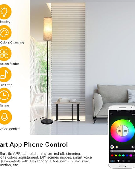 Neoglint Smart RGB Floor Lamp for Living Room Compatible with Alexa & Google Home, 68" Morden Color Changing Corner Standing Lamp, Pole Lamp with Linen Lampshade for Office, Hotel(Bulb Included) - LeafyLoom